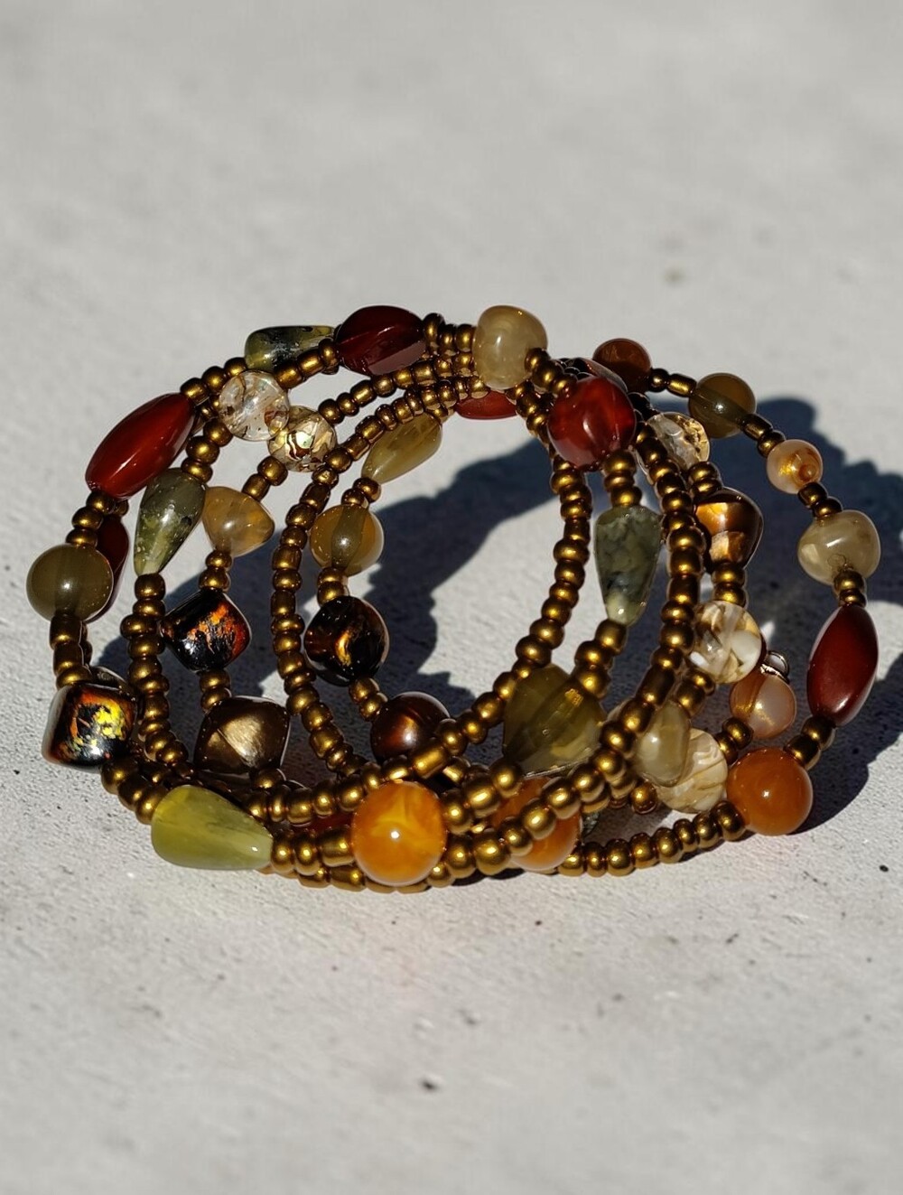 Beaded Coil Bracelet Stack in Earth Tones - Unbranded